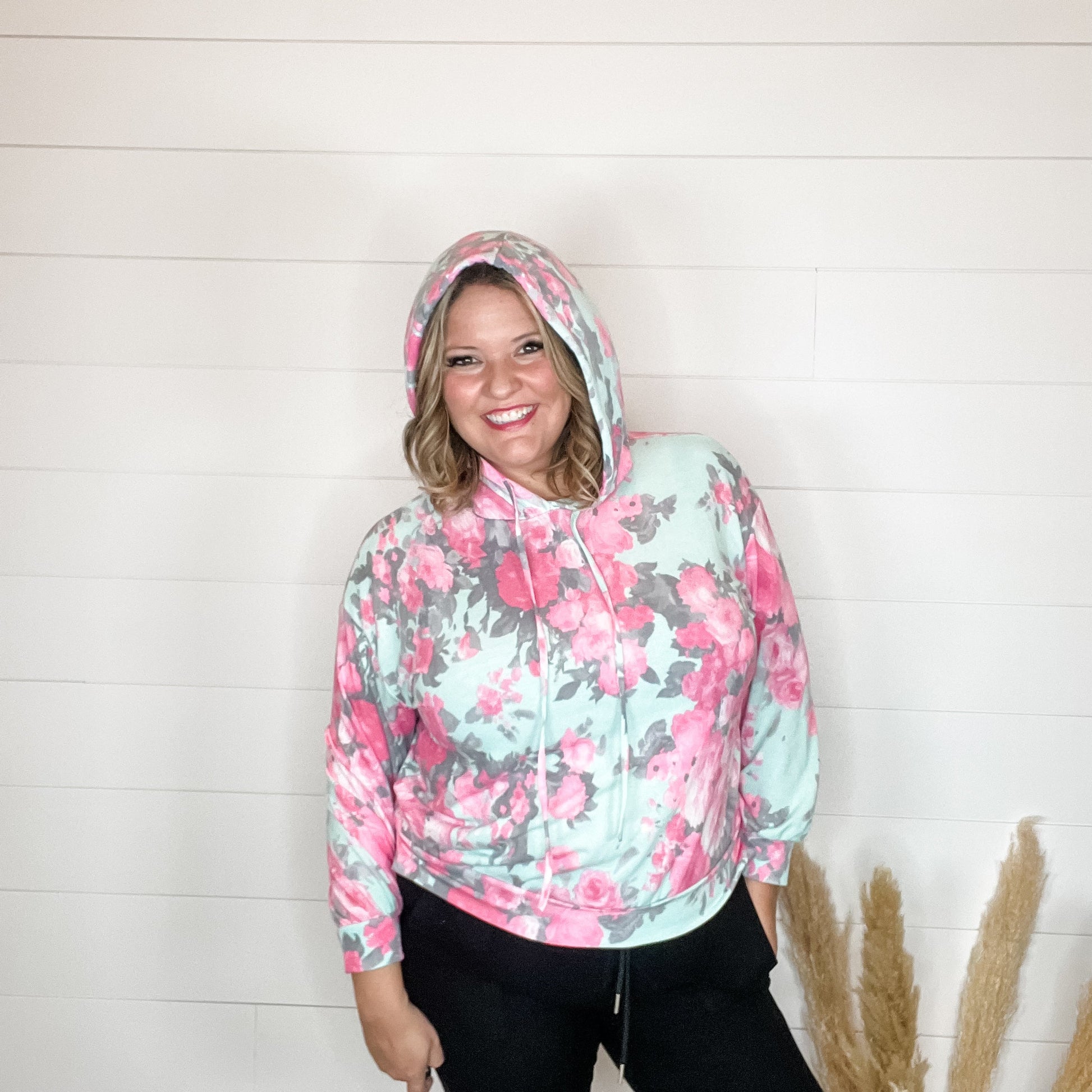 "Elapse" Floral Balloon Sleeve Hoodie