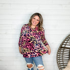 "Emery" Animal Print Lizzy 3/4 Sleeve Split Neck-Lola Monroe Boutique