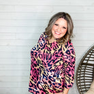 "Emery" Animal Print Lizzy 3/4 Sleeve Split Neck-Lola Monroe Boutique