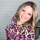 "Emery" Animal Print Lizzy 3/4 Sleeve Split Neck-Lola Monroe Boutique