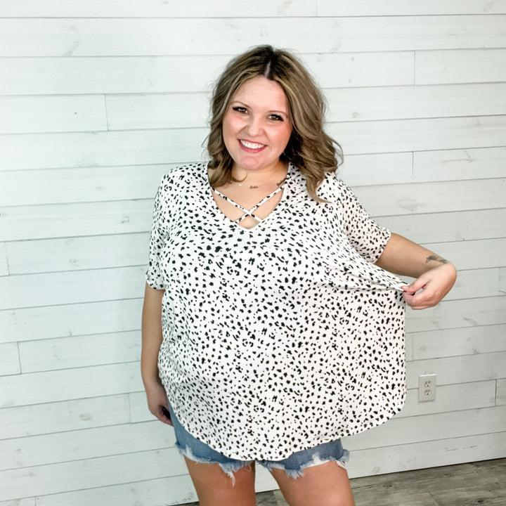 "Enid" Short Sleeve V Neck Babydoll with Criss Cross Detail