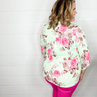 "Entrapment" Floral Lizzy 3/4 Sleeve Split Neck Tops-Lola Monroe Boutique