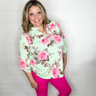 "Entrapment" Floral Lizzy 3/4 Sleeve Split Neck Tops-Lola Monroe Boutique