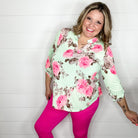 "Entrapment" Floral Lizzy 3/4 Sleeve Split Neck Tops-Lola Monroe Boutique