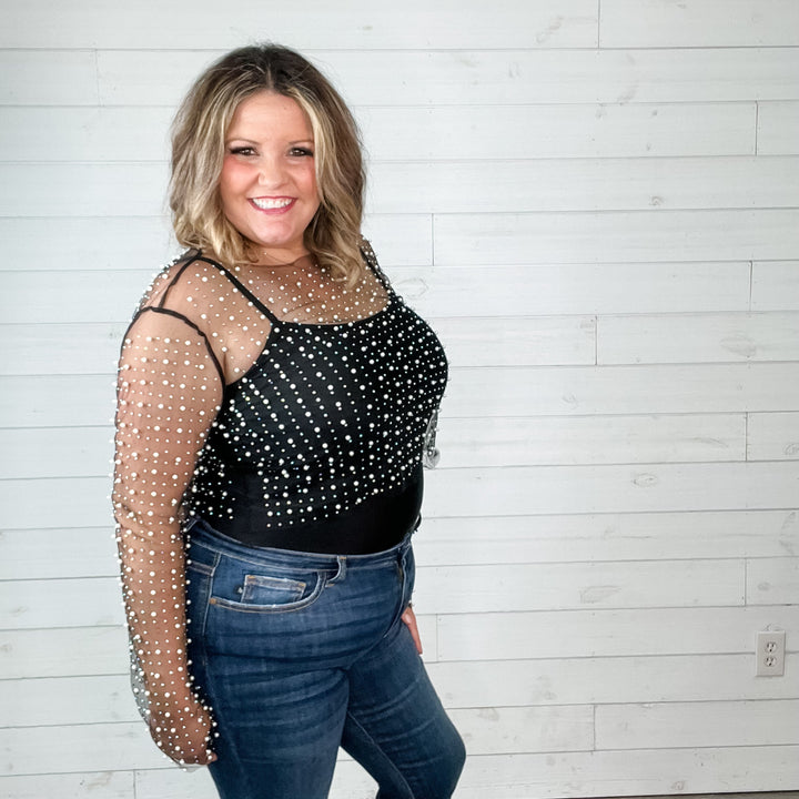 "Eras" Pearl Beaded Mesh Top