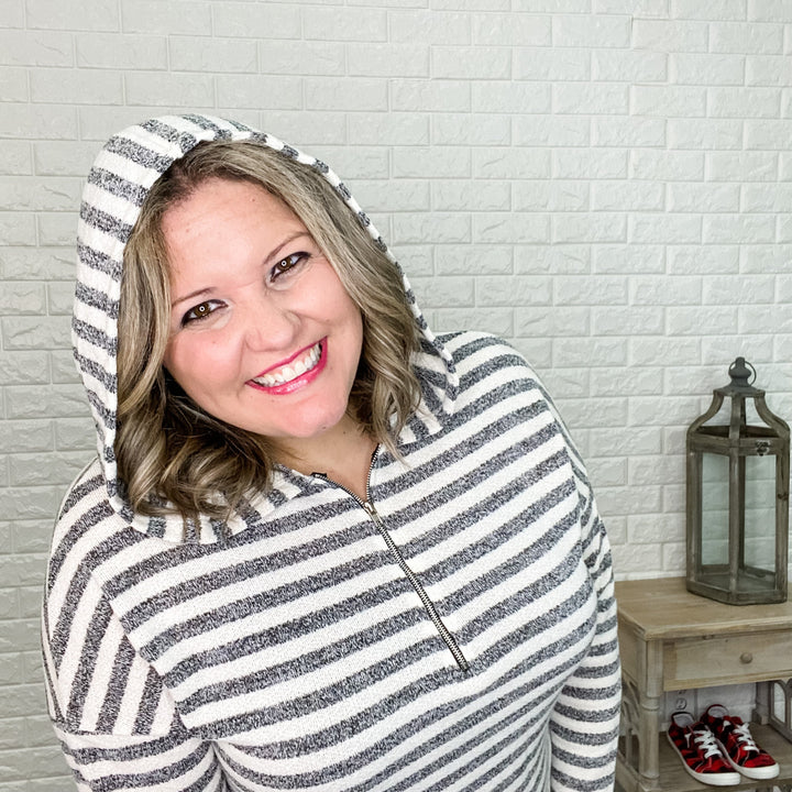 "Erin" Striped 1/2 Zip Hoodie