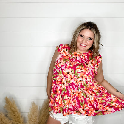 "Esme" Floral Ruffle Cap Sleeve Tiered Top
