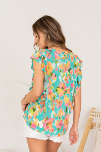 "Atlas" Split Neck Flutter Sleeve