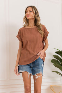"Brace Yourself" Shoulder Button Detail with Cuffed Sleeves (Brown)