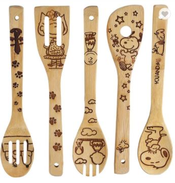 Etched 5 Piece Wooden Kitchen Utensil Sets (Multiple Characters)-Lola Monroe Boutique