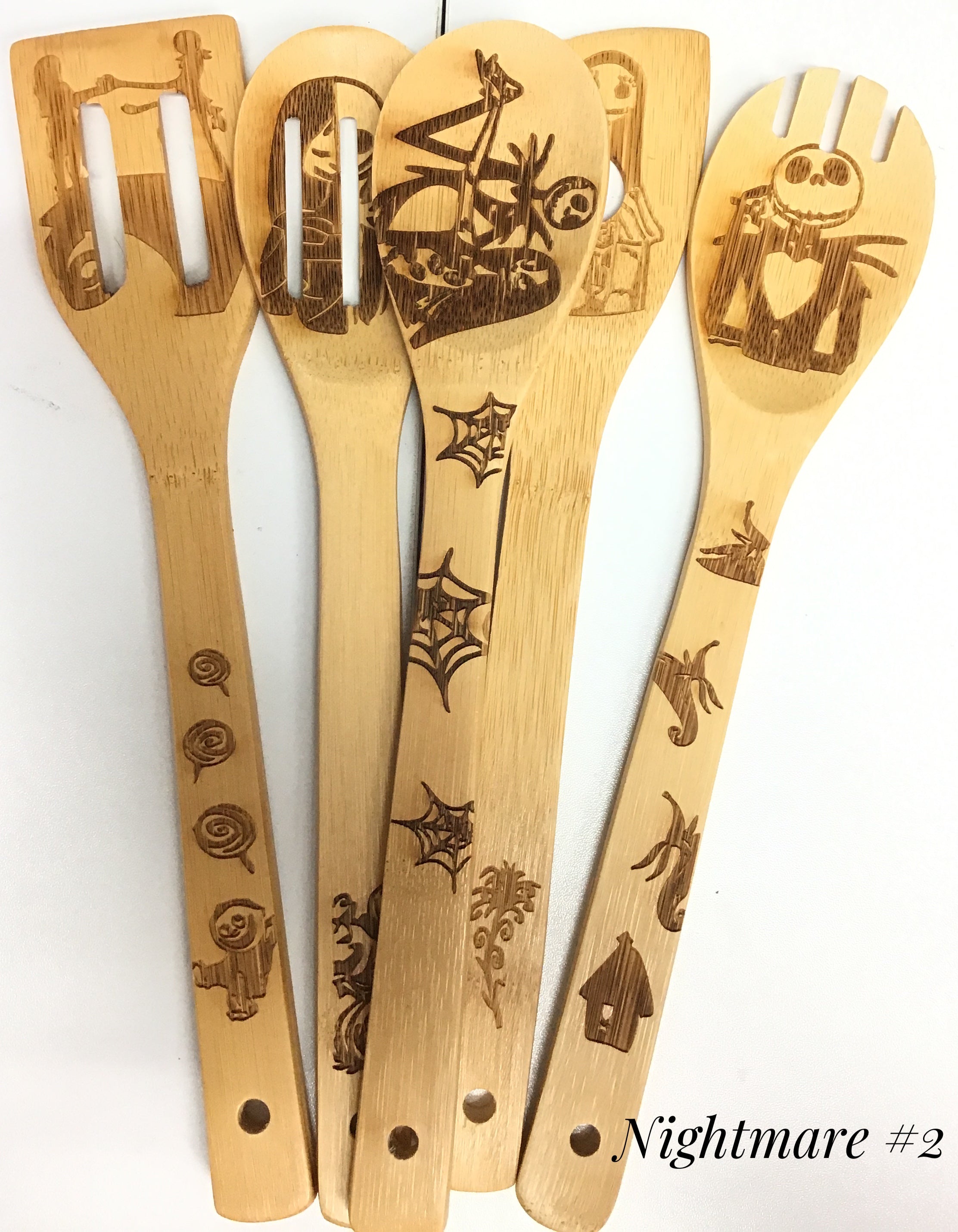 Etched 5 Piece Wooden Kitchen Utensil Sets (Multiple Characters)-Lola Monroe Boutique