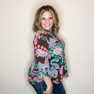 "Eventuality" Paisley Lizzy 3/4 Sleeve Split Neck-Lola Monroe Boutique