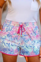 Everyday Shorts Drawstring Waist (Pastel Snake Skin)-Lola Monroe Boutique