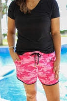 Everyday Shorts Drawstring Waist (Pink Camo)-Lola Monroe Boutique