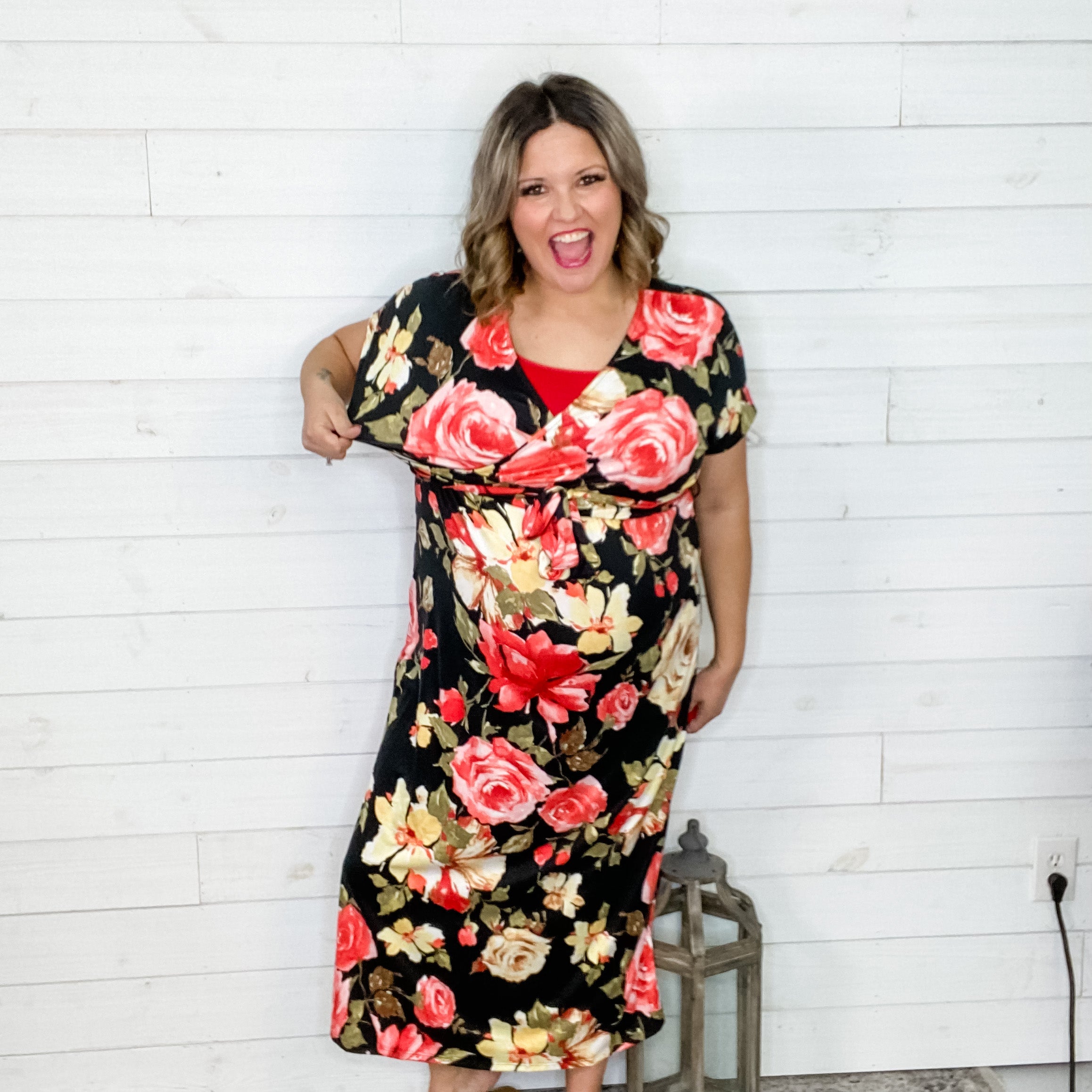 "Evie" Floral Elastic Waist Dress-Lola Monroe Boutique