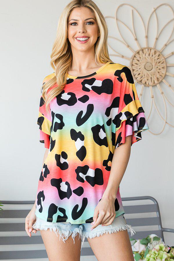 "Eye Opening" Ruffle Sleeve Animal Print