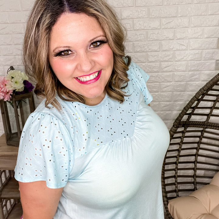 Eyelet Accent Top (Spring Blue)