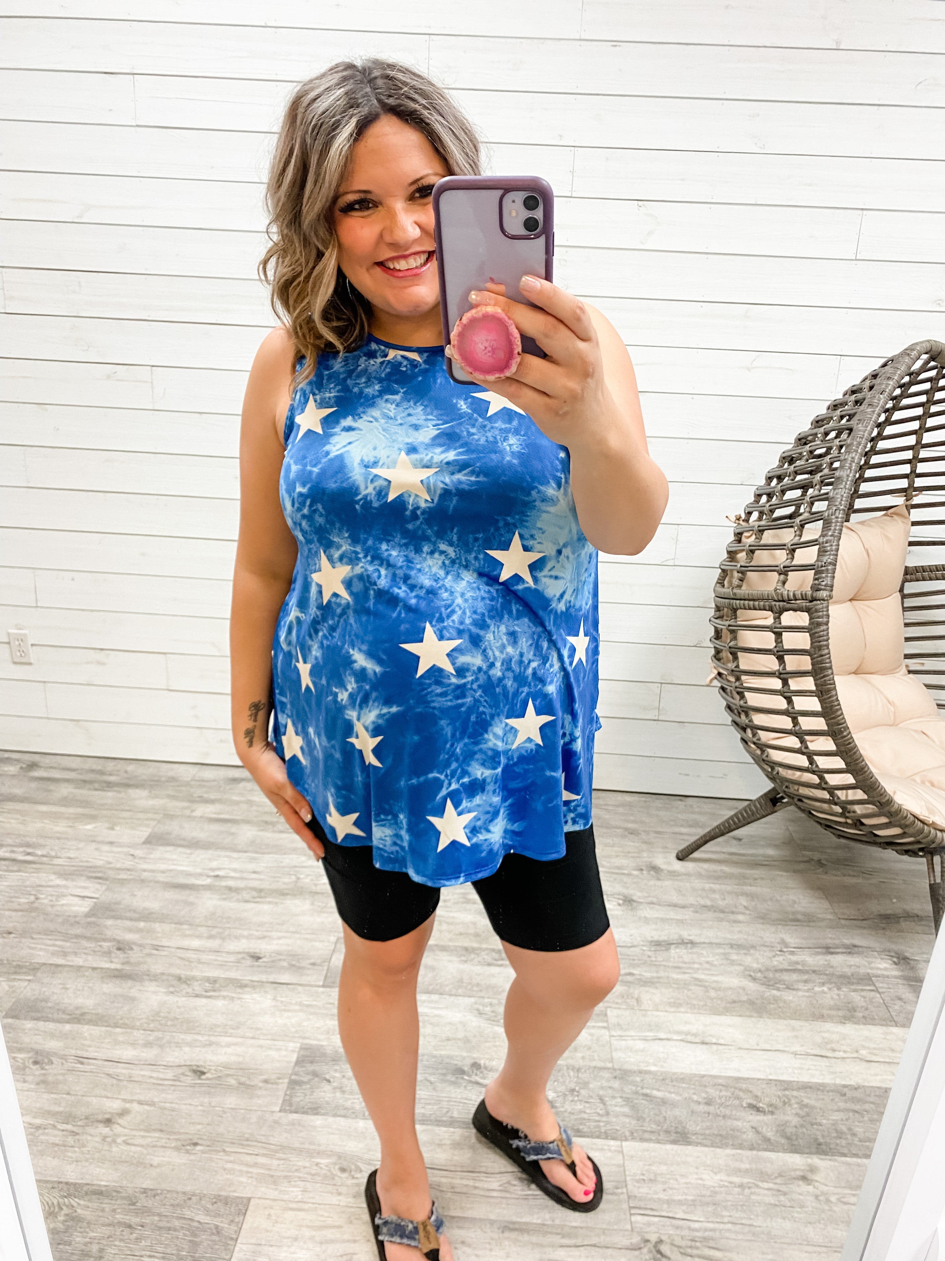 "Falling Star" Sleeveless Top (Blue)-Lola Monroe Boutique