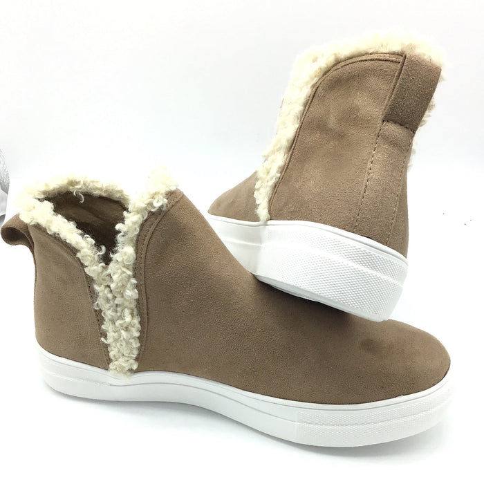 Faux Fur Trimmed Mid Top Sneaker By Soda-Lola Monroe Boutique