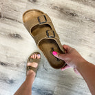 Faux Suede Double Buckle Inspired Sandals (Taupe)-Lola Monroe Boutique