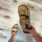 Faux Suede Double Buckle Inspired Sandals (Taupe)-Lola Monroe Boutique