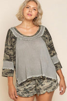 "Fearless" 3/4 Sleeve Camo Top-Lola Monroe Boutique