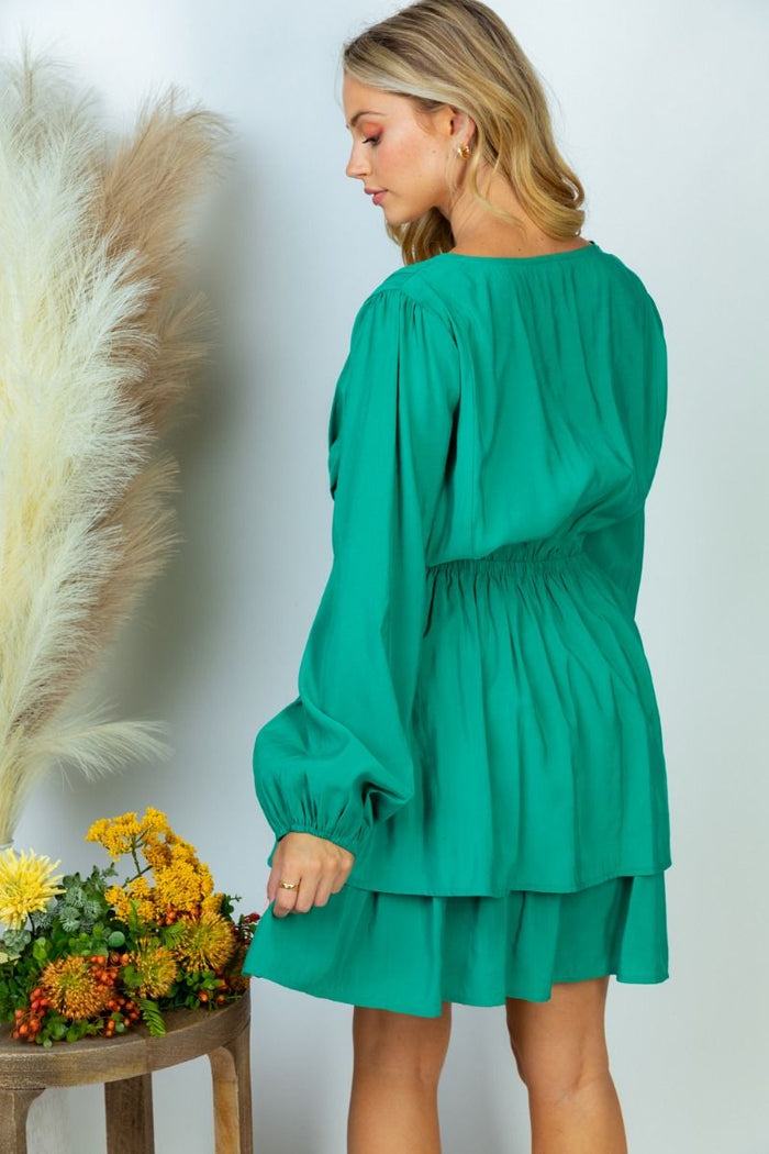 "Feeling Lucky" Long Sleeve Layered Wrap Front Dress-Lola Monroe Boutique
