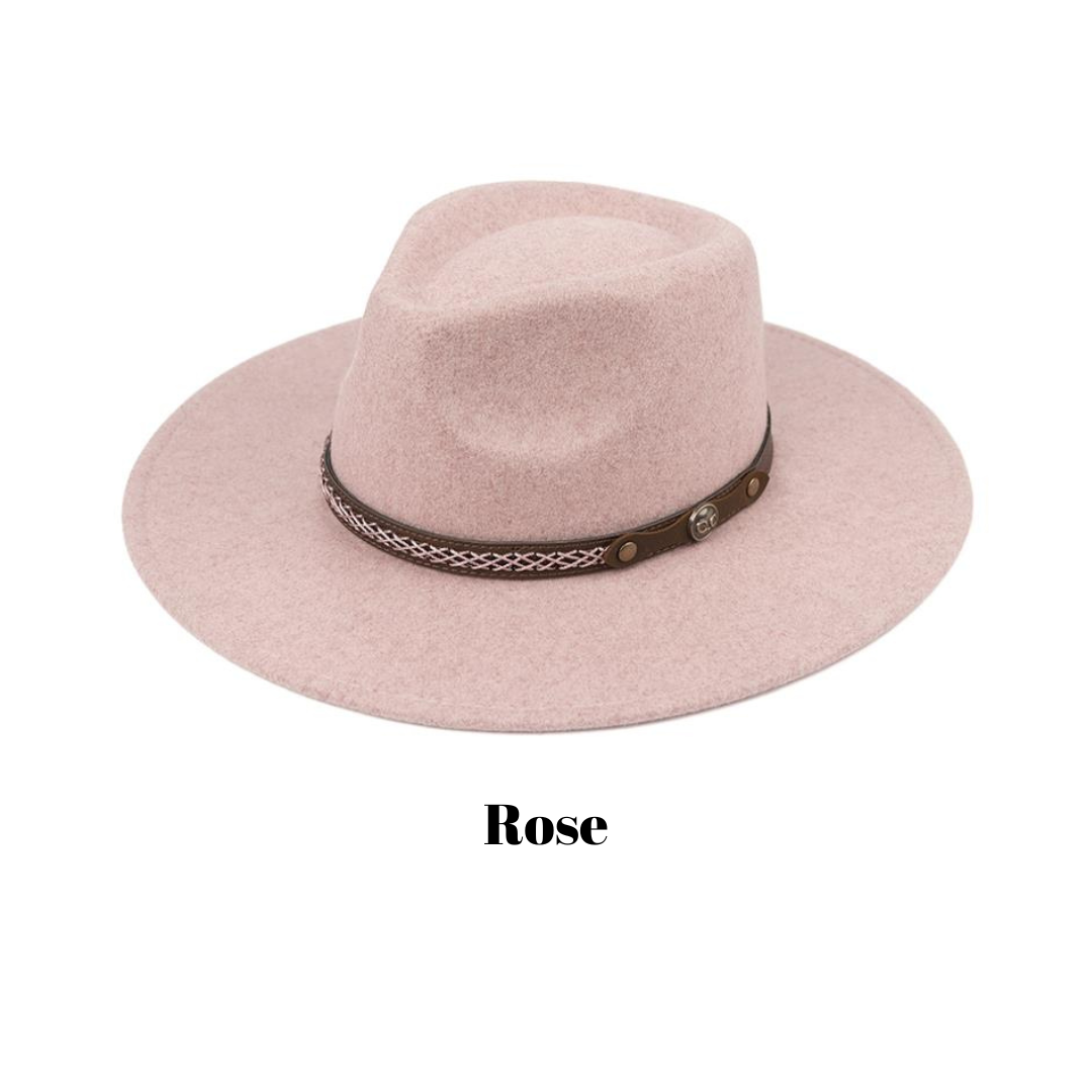 Felt Wide Brim Fashion Hat (Multiple Colors)-Lola Monroe Boutique