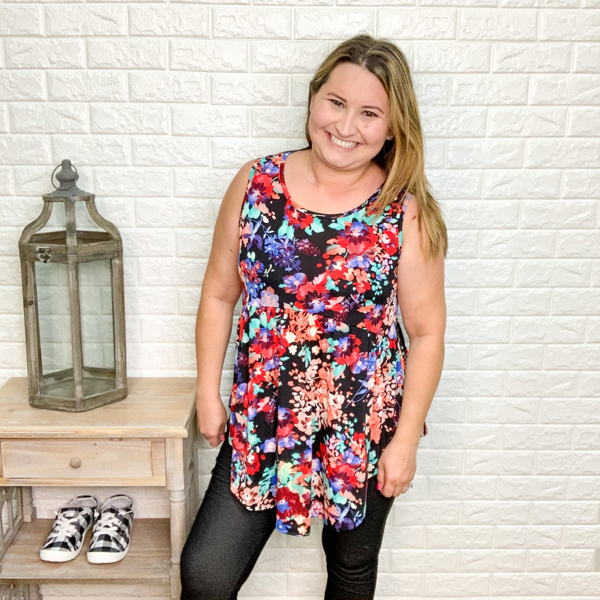 "Field Of Flowers" Floral Babydoll Tank