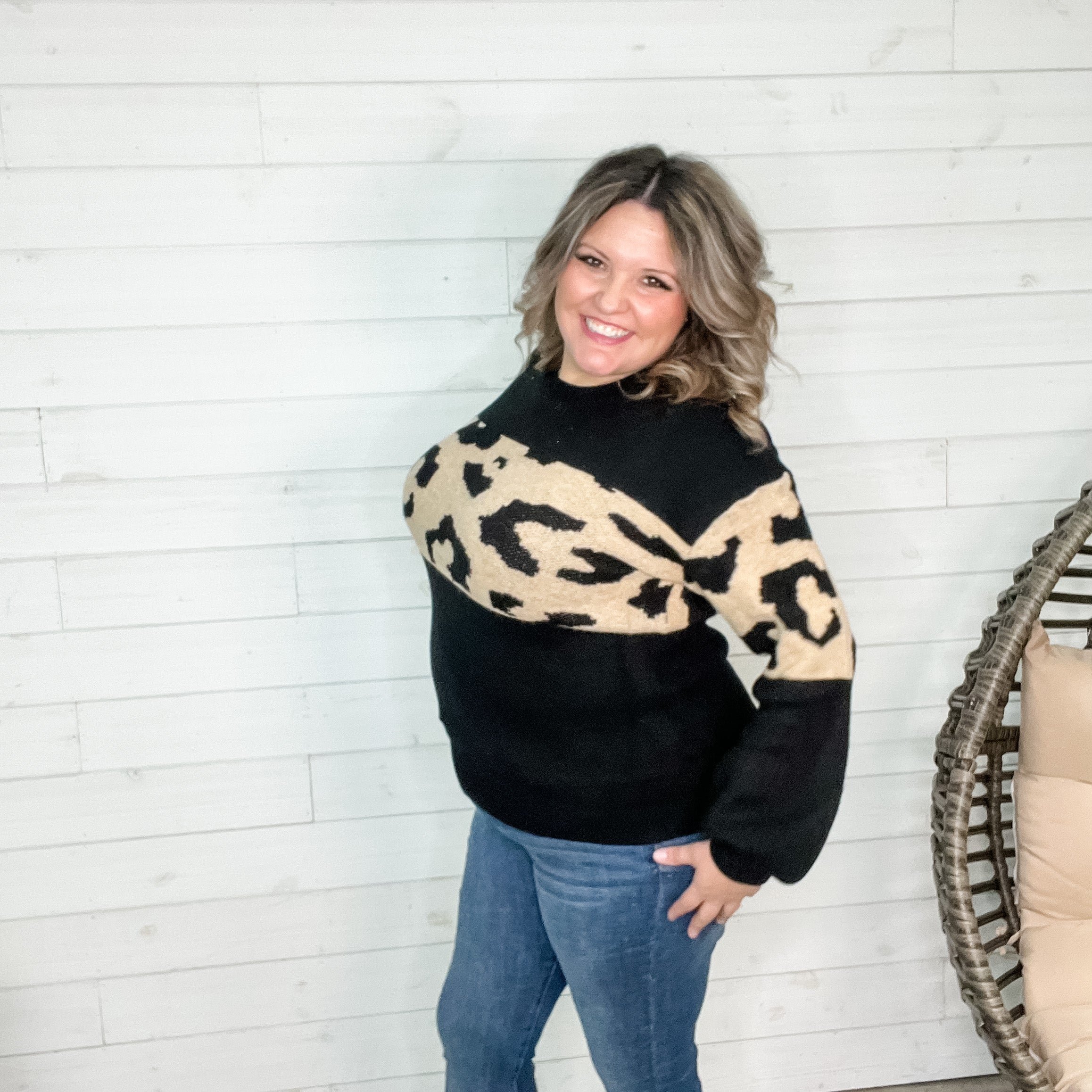 "Filomenia" Animal Print Accent Sweater-Lola Monroe Boutique