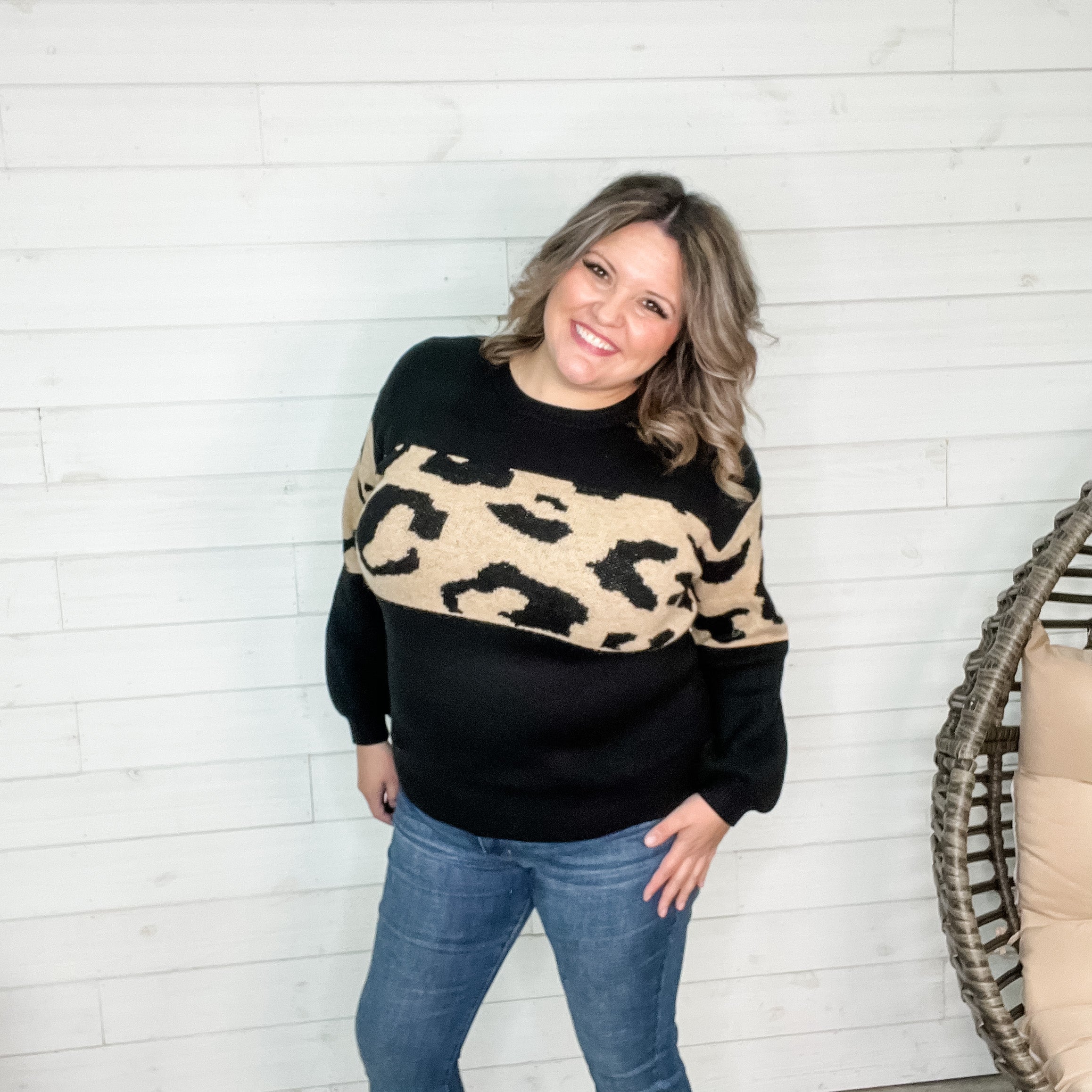 "Filomenia" Animal Print Accent Sweater-Lola Monroe Boutique