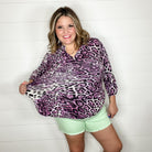 "Fizzy" Animal Print Lizzy 3/4 Sleeve Split Neck-Lola Monroe Boutique