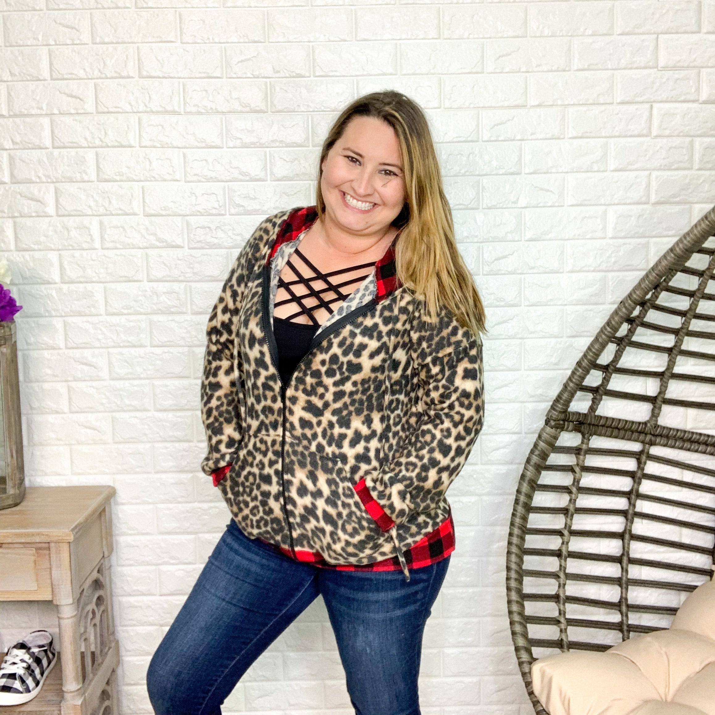 Fleece Feel Animal Print Zip Up-Lola Monroe Boutique