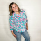 "Fling" Paisley Lizzy 3/4 Sleeve Split Neck Tops-Lola Monroe Boutique