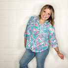 "Fling" Paisley Lizzy 3/4 Sleeve Split Neck Tops-Lola Monroe Boutique