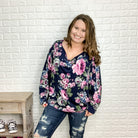 Floral Off the Shoulder Dolman Top (Navy)-Lola Monroe Boutique