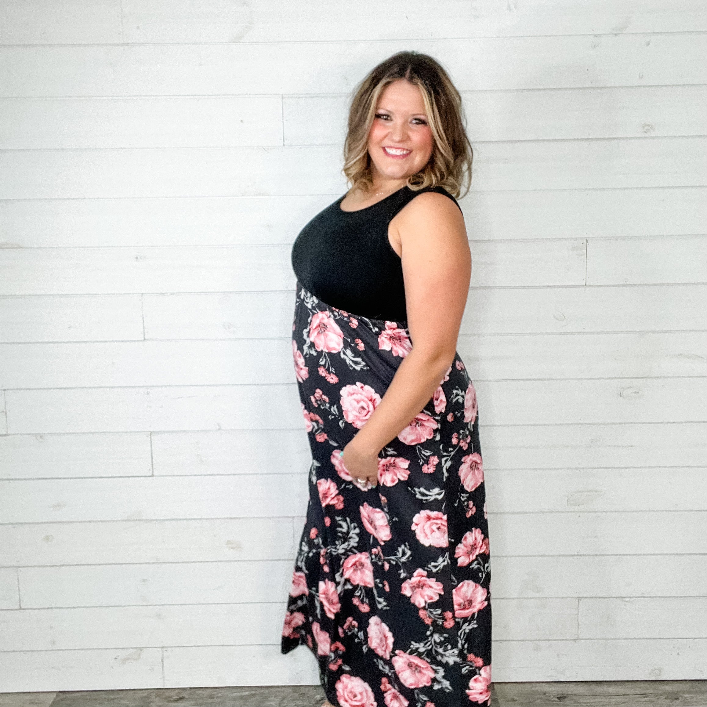 Floral Skirt Tank Maxi Dress with Pockets-Lola Monroe Boutique