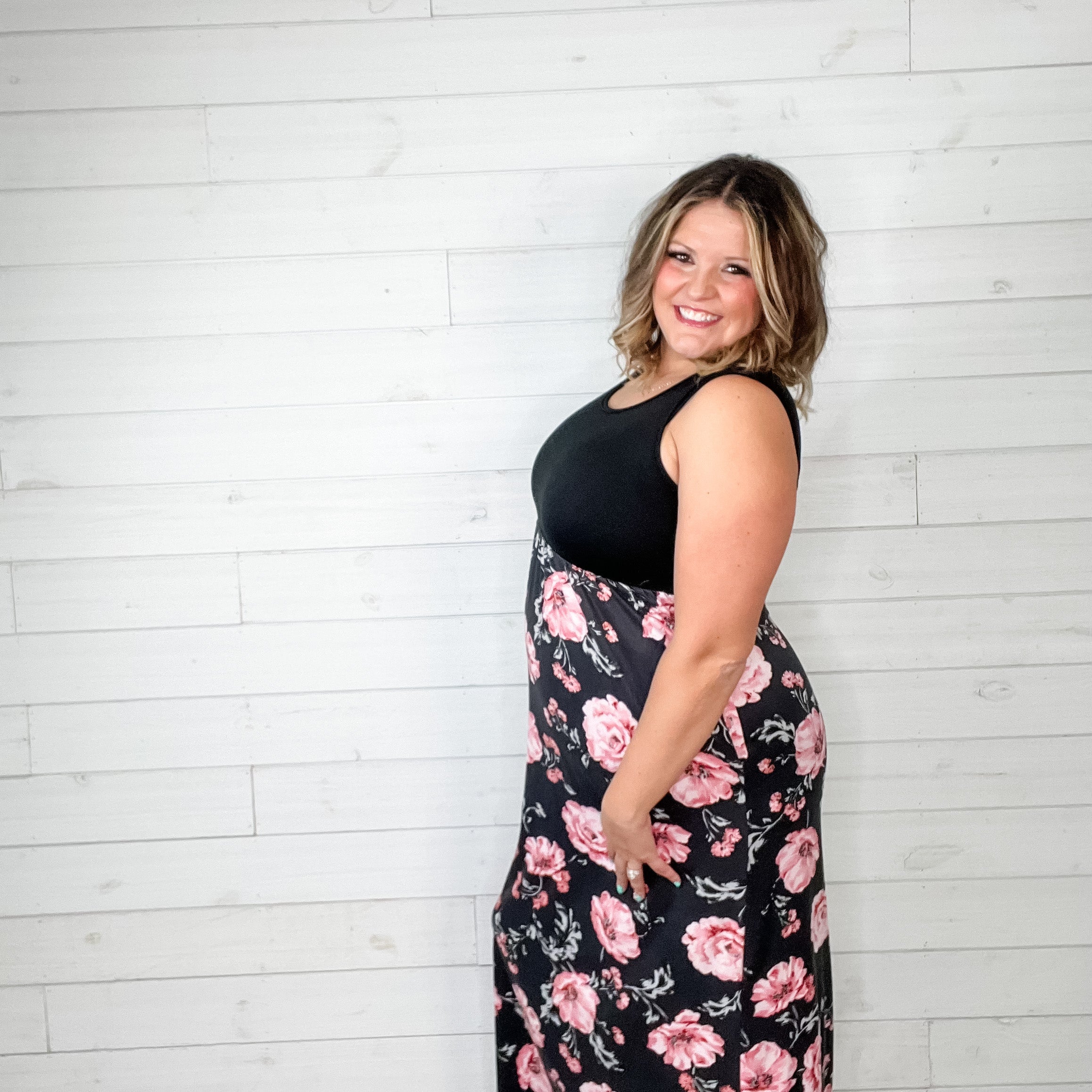 Floral Skirt Tank Maxi Dress with Pockets-Lola Monroe Boutique