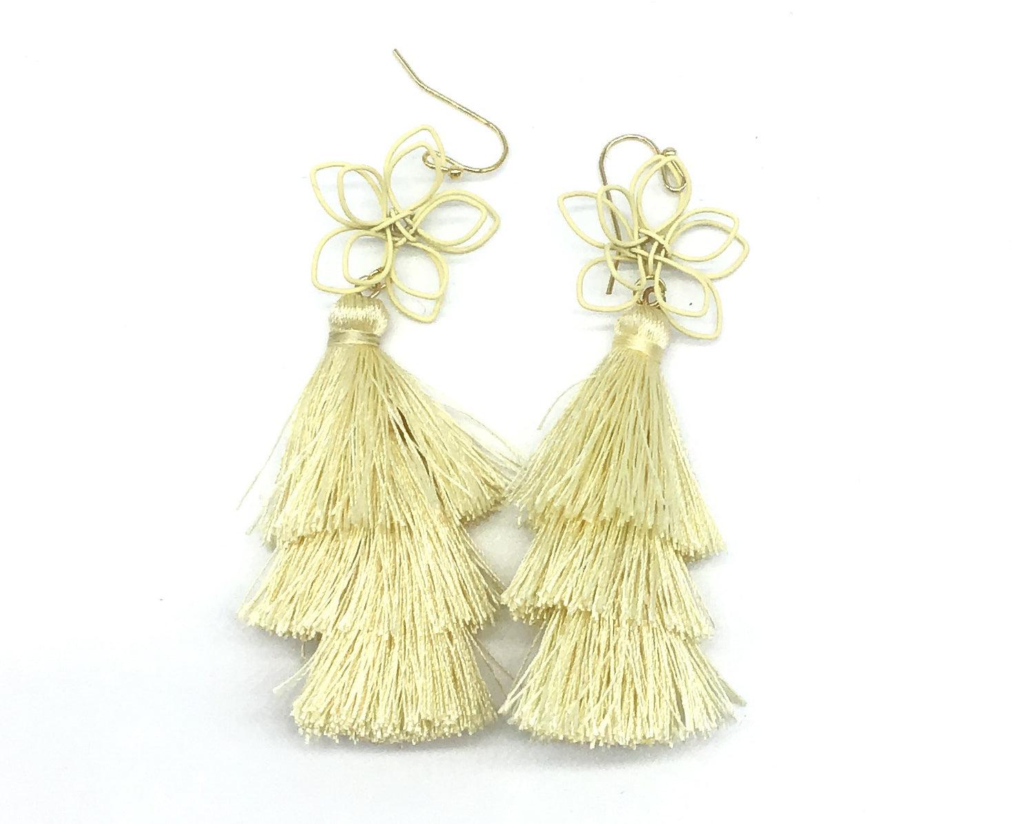 Flower Tassle Drop Earrings-Lola Monroe Boutique