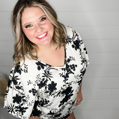 "Flutterby" Floral V Neck Flutter Sleeve Top