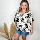 "Flutterby" Floral V Neck Flutter Sleeve Top-Lola Monroe Boutique