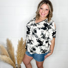 "Flutterby" Floral V Neck Flutter Sleeve Top-Lola Monroe Boutique