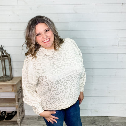 Foil Leopard Print Balloon Sleeve Sweater (Ivory or Black)