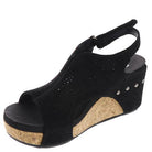 "Free Fly" By Very G Faux Suede Cork Wedge Sandal (Black)-Lola Monroe Boutique