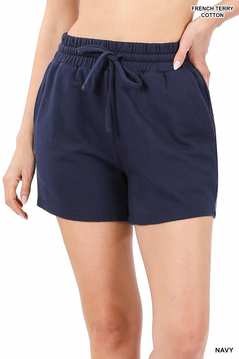 French Terry Drawstring Waist Shorts (Multiple Colors)