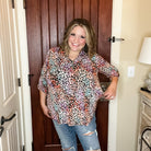 "Freshman" Animal Print Lizzy 3/4 Sleeve Split Neck-Lola Monroe Boutique