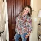 "Freshman" Animal Print Lizzy 3/4 Sleeve Split Neck-Lola Monroe Boutique