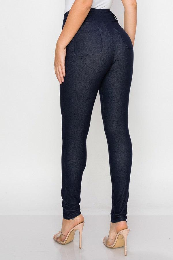 Full Length Skinny Jegging Trousers (Navy)-Lola Monroe Boutique