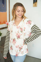 "Georgia" Floral with Stripe Sleeve Hoodie-Lola Monroe Boutique