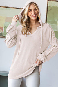 "Get It Right" Hooded Corded Pull Over (Oatmeal)